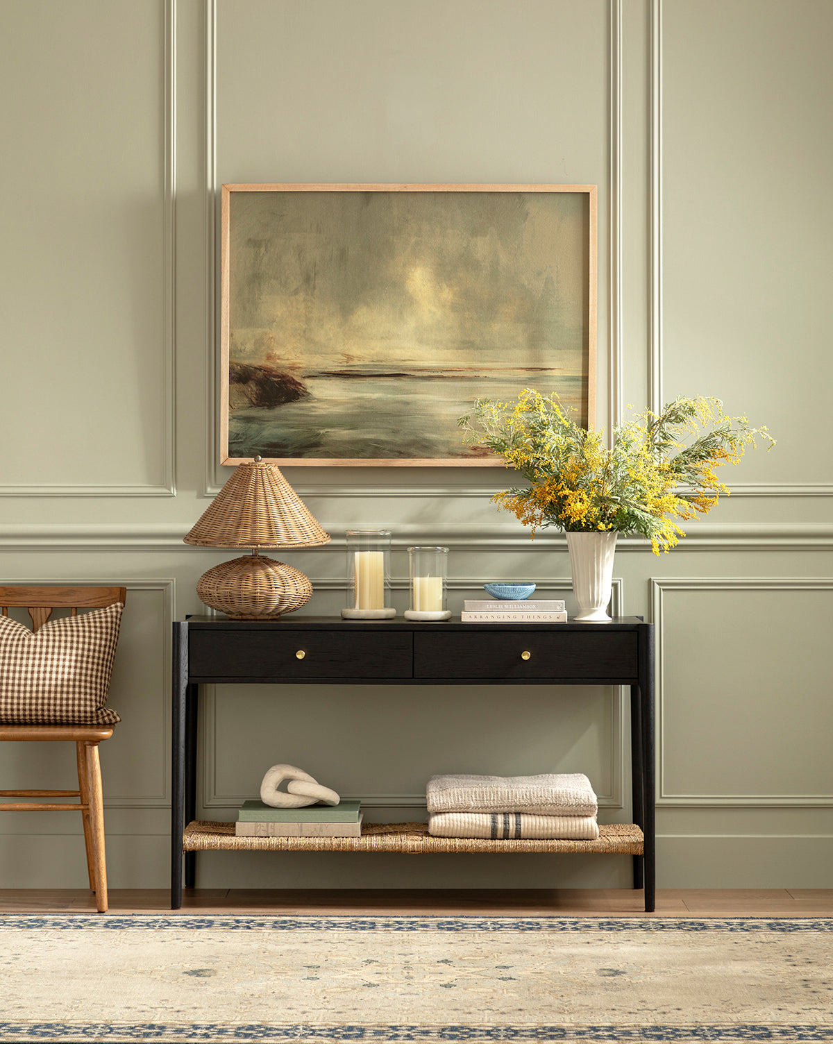 Console moderne en bois avec 2 tiroirs de rangement pour le salon