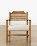 Fauteuil de salon bohème en chêne et jonc de mer avec mélange de coton et lin haute performance pour le salon