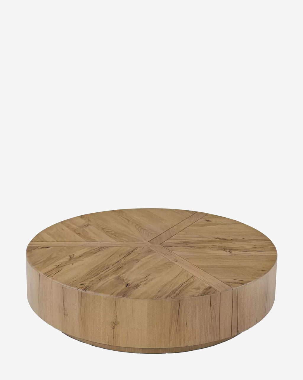 Table basse ronde moderne en chêne avec matériaux naturels et forme contemporaine pour le salon