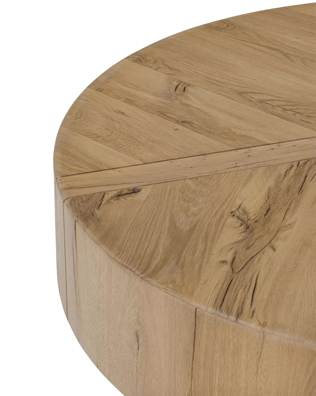 Table basse ronde moderne en chêne avec matériaux naturels et forme contemporaine pour le salon