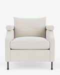 Fauteuil de salon contemporain en tissu avec pieds en fer et accoudoirs carrés crantés pour salon
