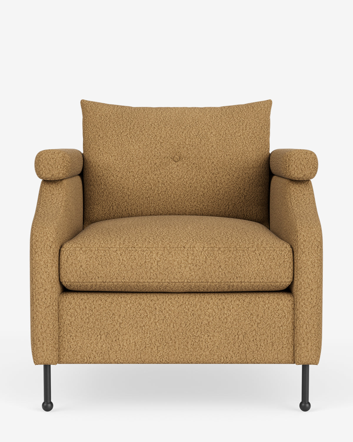 Fauteuil de salon contemporain en tissu avec pieds en fer et accoudoirs carrés crantés pour salon