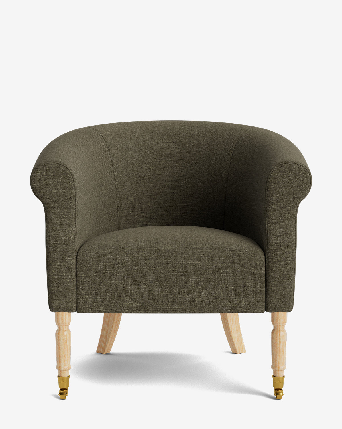Fauteuil de salon capitonné traditionnel avec éléments incurvés et tissu de créateur pour le salon