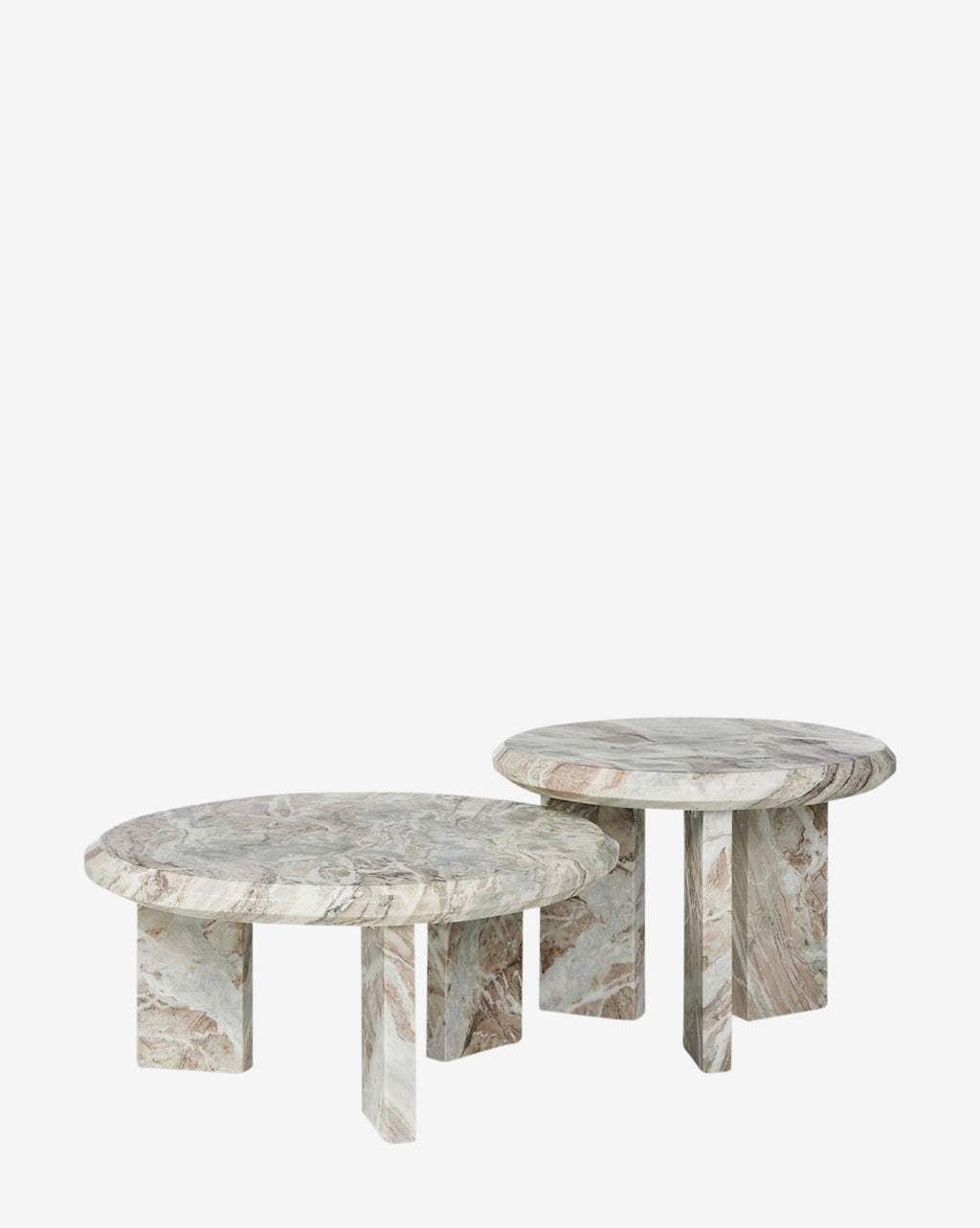 Ensemble de tables d'appoint gigognes modernes en marbre massif avec forme sculpturale ronde pour le salon
