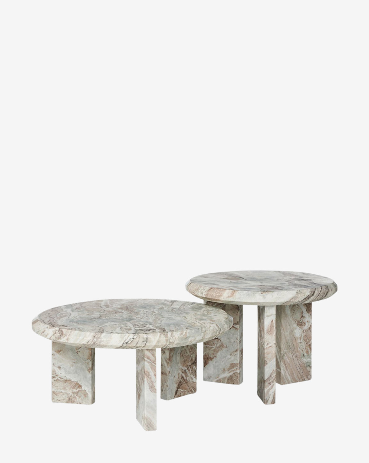 Ensemble de tables d'appoint gigognes modernes en marbre massif avec forme sculpturale ronde pour le salon
