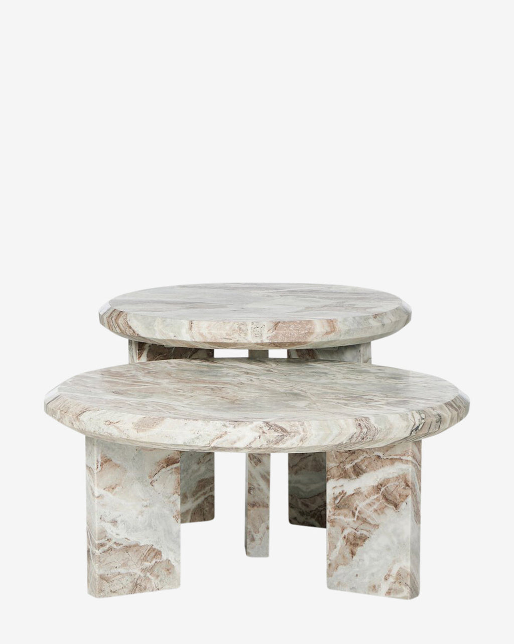 Ensemble de tables d'appoint gigognes modernes en marbre massif avec forme sculpturale ronde pour le salon