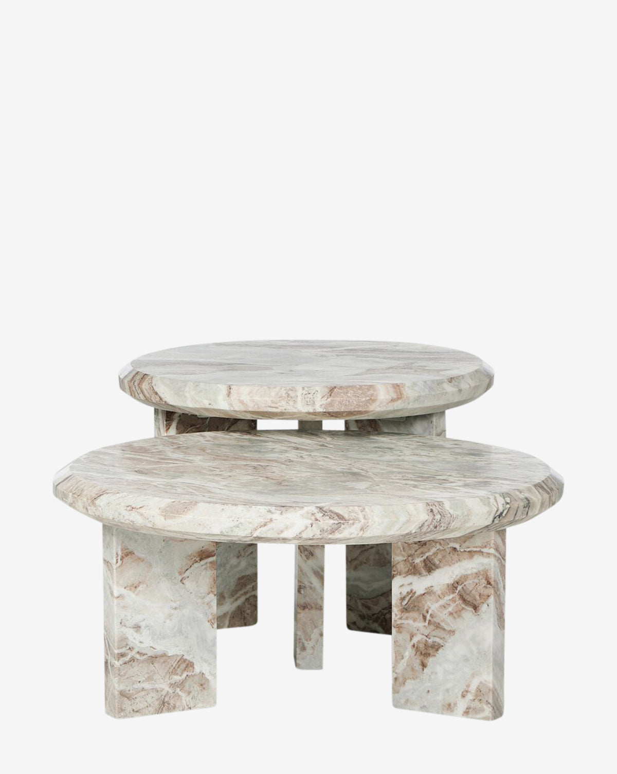Ensemble de tables d'appoint gigognes modernes en marbre massif avec forme sculpturale ronde pour le salon