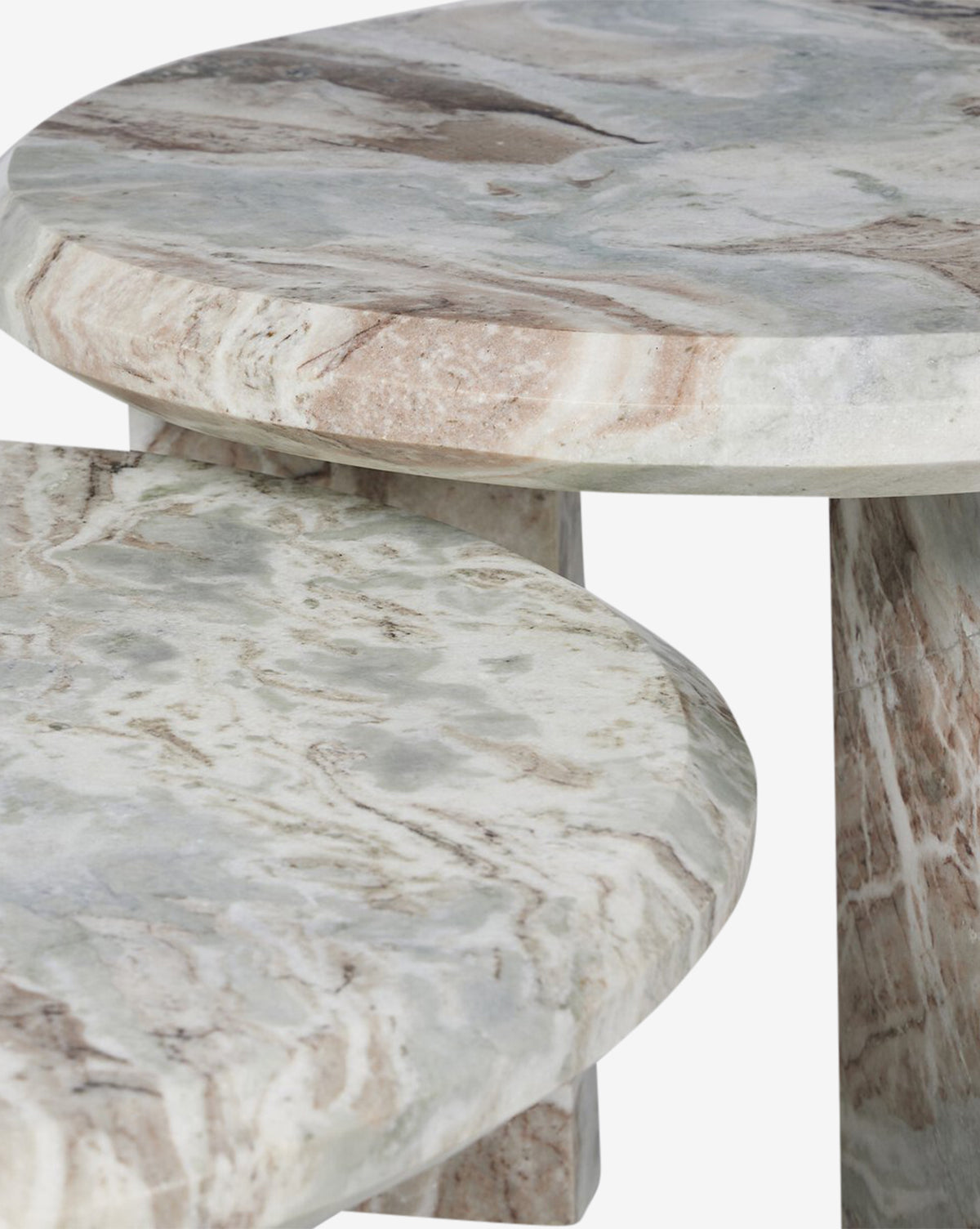 Ensemble de tables d'appoint gigognes modernes en marbre massif avec forme sculpturale ronde pour le salon