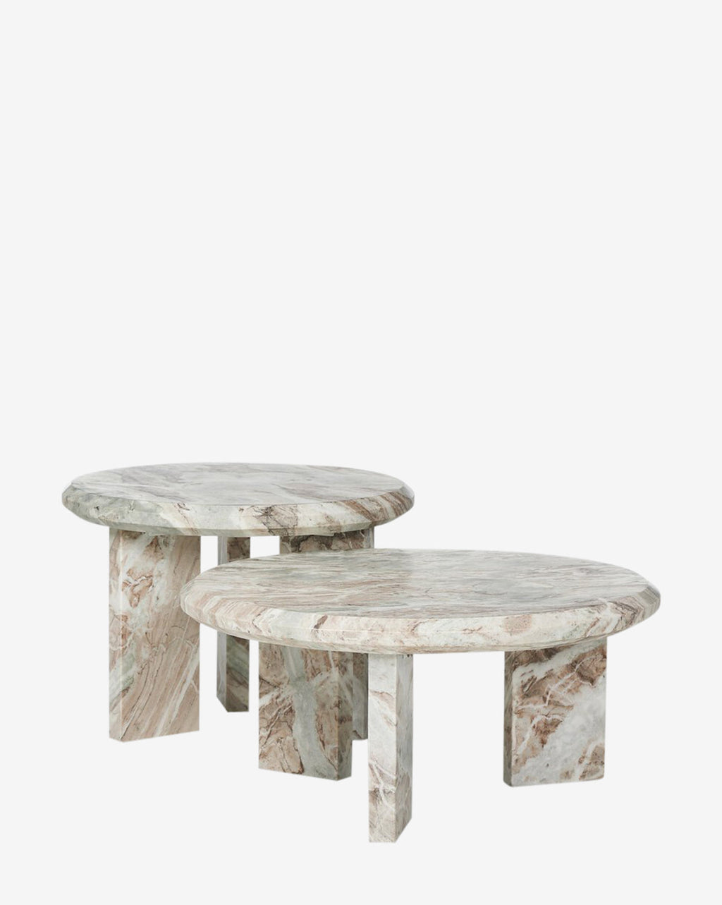 Ensemble de tables d'appoint gigognes modernes en marbre massif avec forme sculpturale ronde pour le salon