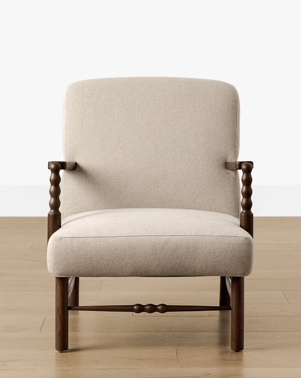 Fauteuil de salon traditionnel en chêne et tissu d'ameublement avec détails en bois tourné pour salon