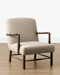 Fauteuil de salon traditionnel en chêne et tissu d'ameublement avec détails en bois tourné pour salon