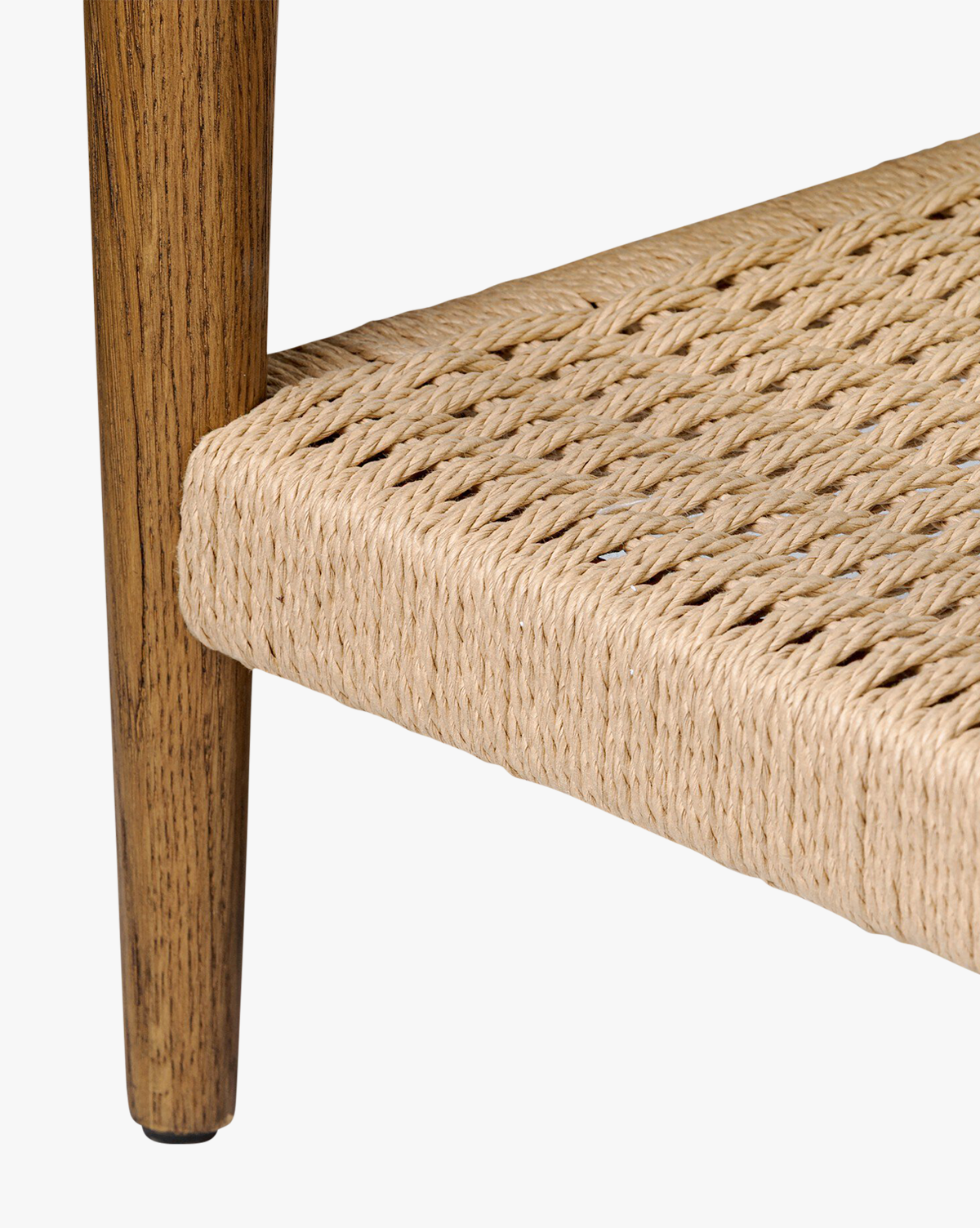 Table basse en verre organique et chêne avec étagère en jute tressée à la main pour salon