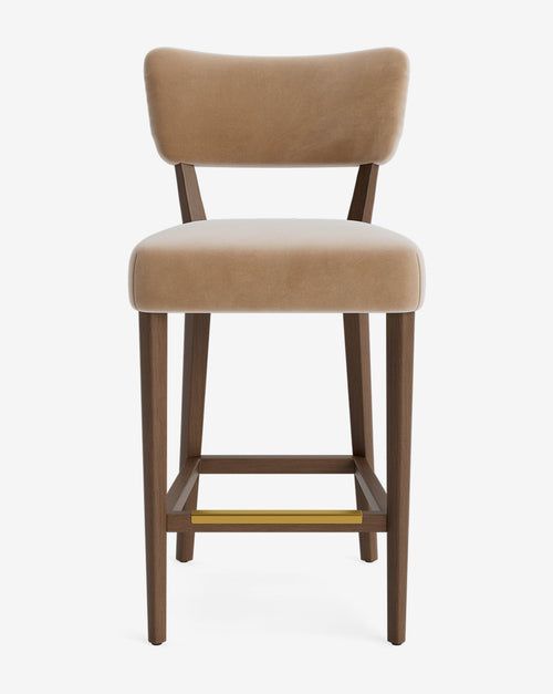Tabouret de comptoir classique rembourré avec dossier en forme de rein et pieds carrés effilés pour salle à manger