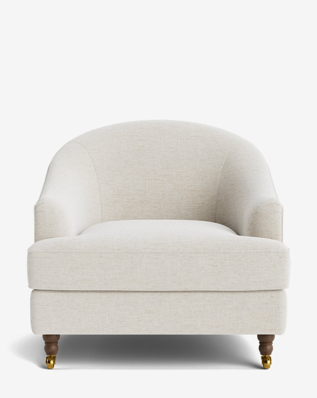 Fauteuil club classique rembourré avec accoudoirs roulés, passepoil décoratif et roulettes, pour le salon