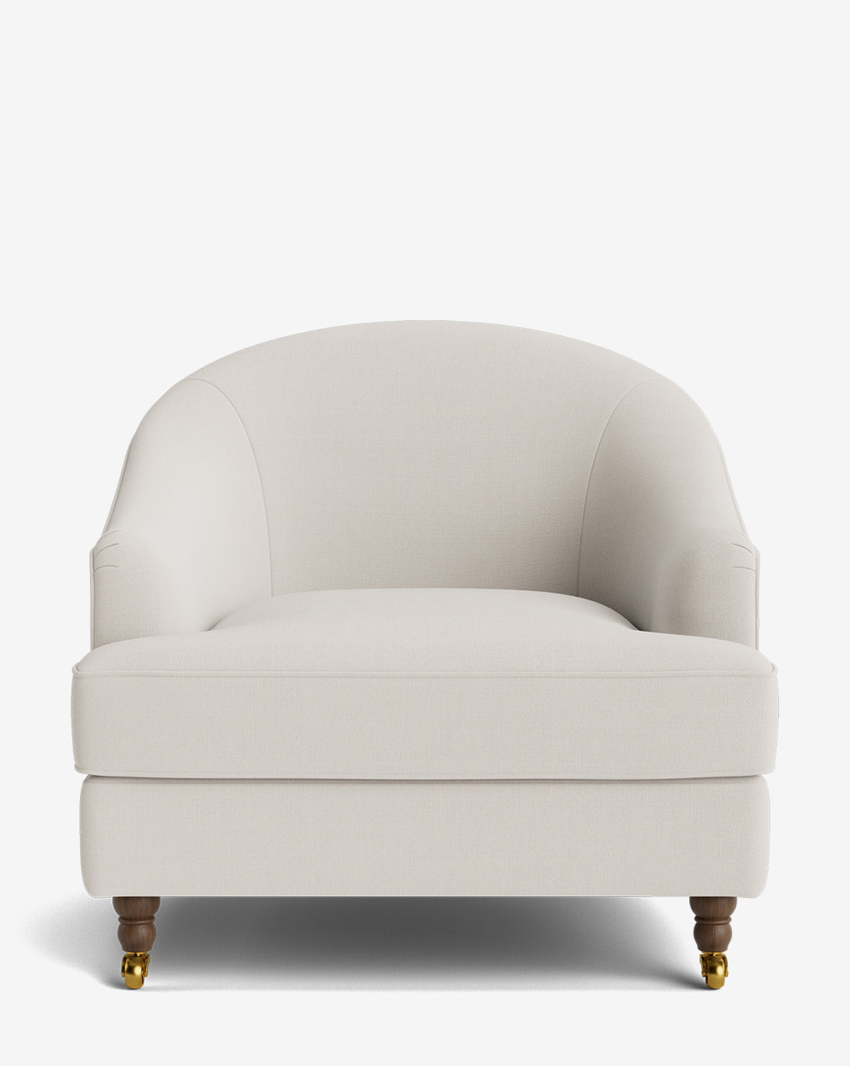 Fauteuil club classique rembourré avec accoudoirs roulés, passepoil décoratif et roulettes, pour le salon