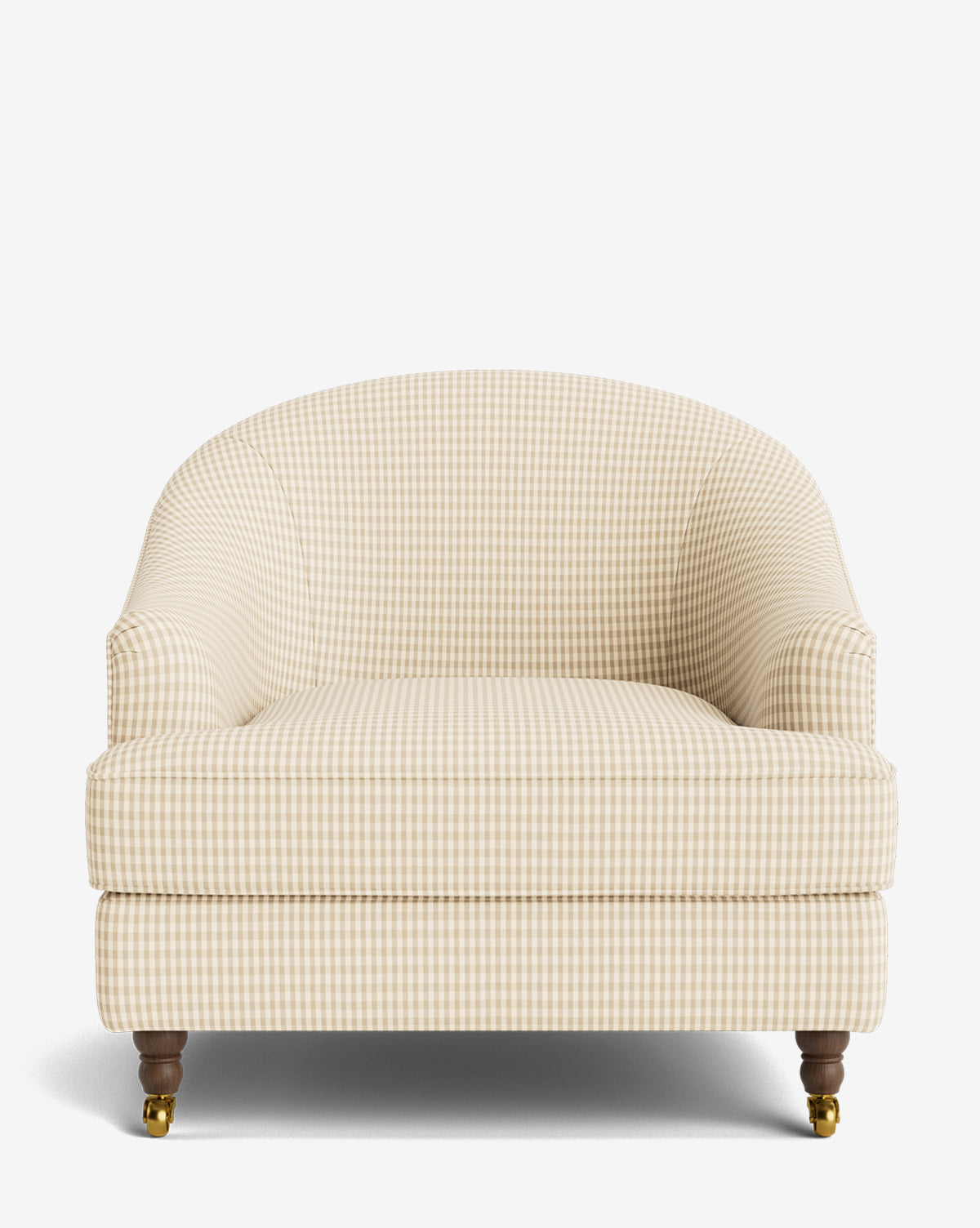Fauteuil club classique rembourré avec accoudoirs roulés, passepoil décoratif et roulettes, pour le salon