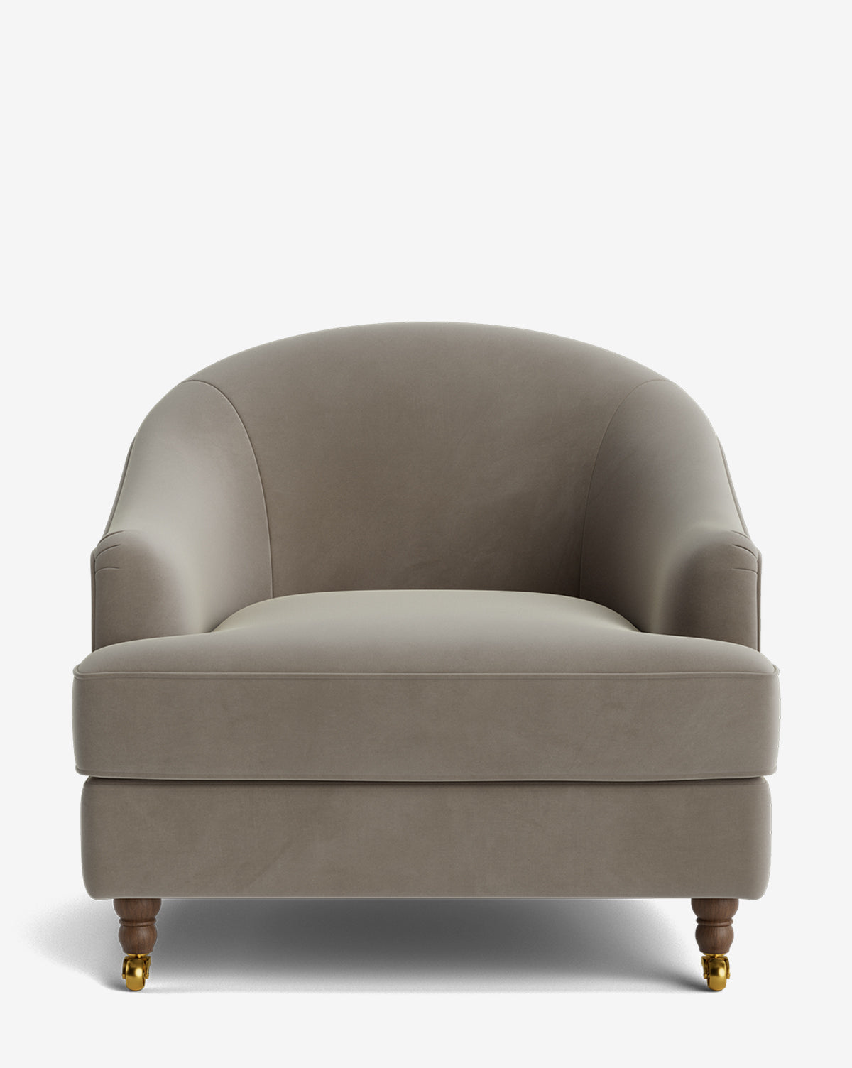 Fauteuil club classique rembourré avec accoudoirs roulés, passepoil décoratif et roulettes, pour le salon