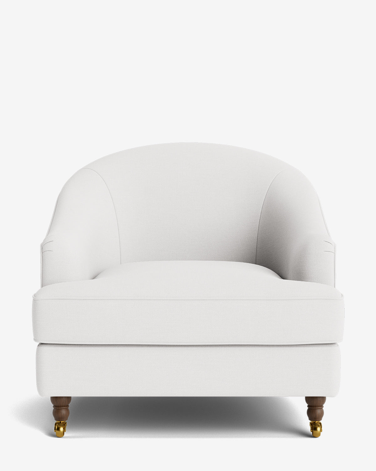 Fauteuil club classique rembourré avec accoudoirs roulés, passepoil décoratif et roulettes, pour le salon