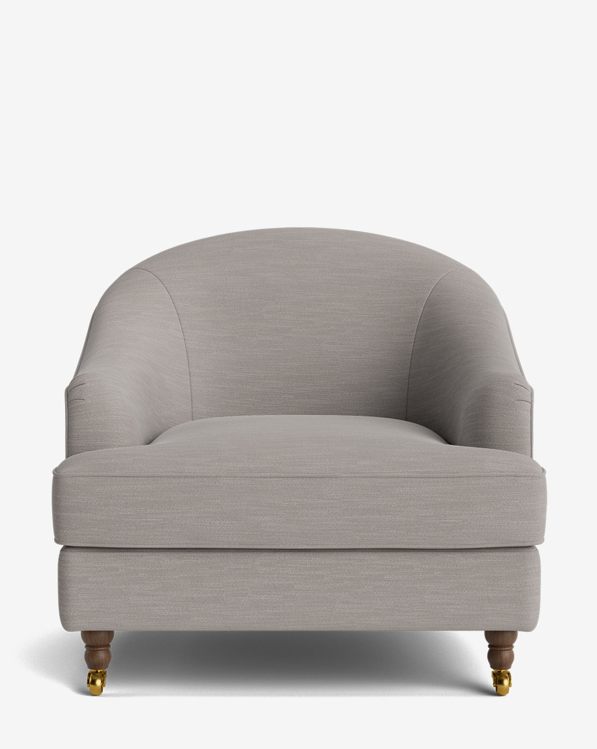 Fauteuil club classique rembourré avec accoudoirs roulés, passepoil décoratif et roulettes, pour le salon