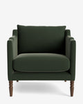 Fauteuil de salon capitonné traditionnel avec pieds tournés et accoudoirs originaux pour le salon