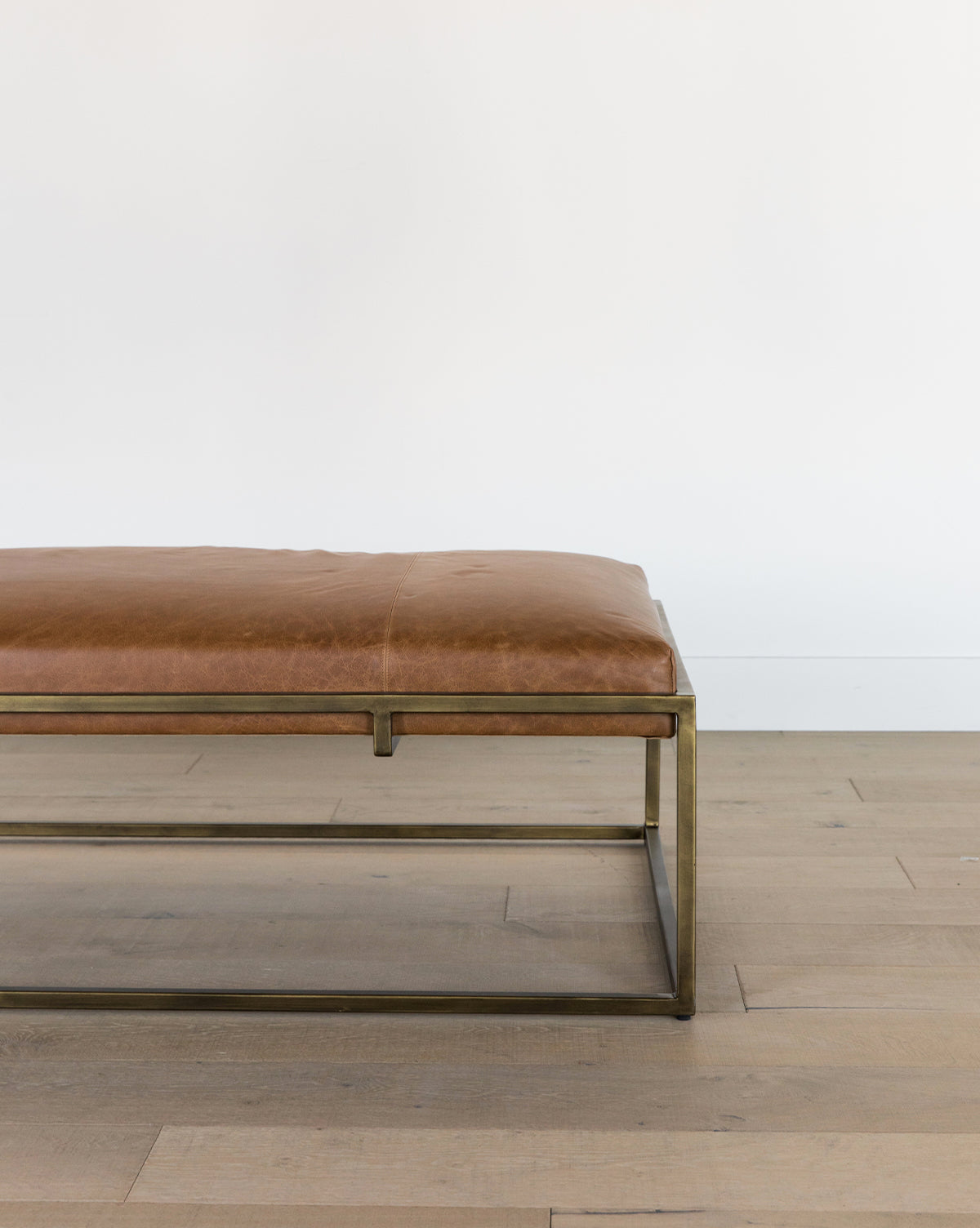 Table basse de salon de luxe en cuir aniline et fer laiton au design intemporel
