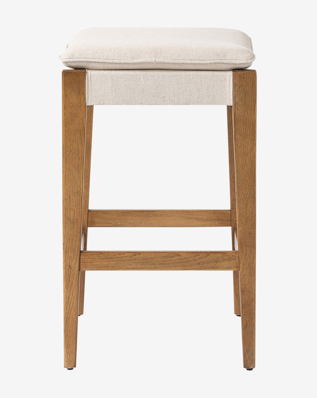 Tabouret de comptoir moderne en chêne massif avec assise en tissu performance neutre pour salle à manger