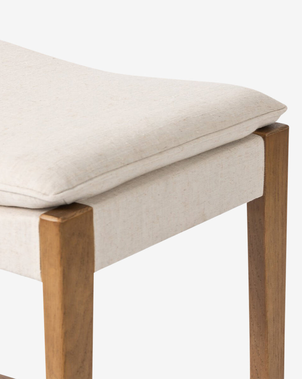 Tabouret de comptoir moderne en chêne massif avec assise en tissu performance neutre pour salle à manger