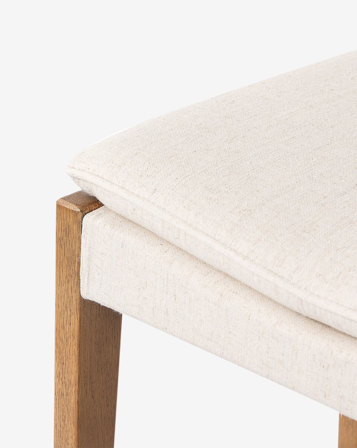 Tabouret de comptoir moderne en chêne massif avec assise en tissu performance neutre pour salle à manger