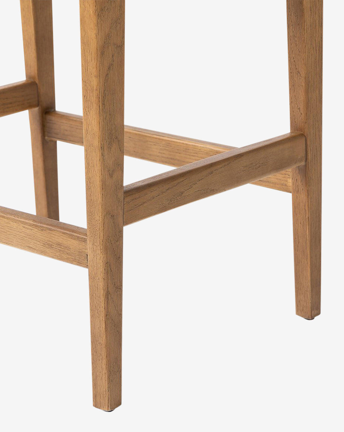 Tabouret de comptoir moderne en chêne massif avec assise en tissu performance neutre pour salle à manger