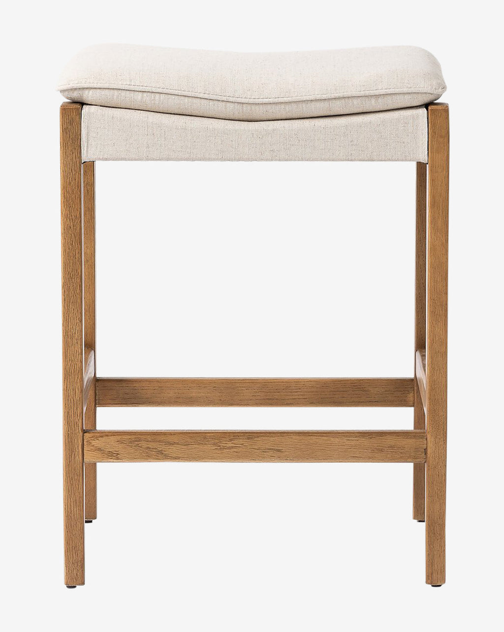 Tabouret de comptoir moderne en chêne massif avec assise en tissu performance neutre pour salle à manger