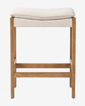 Tabouret de comptoir moderne en chêne massif avec assise en tissu performance neutre pour salle à manger