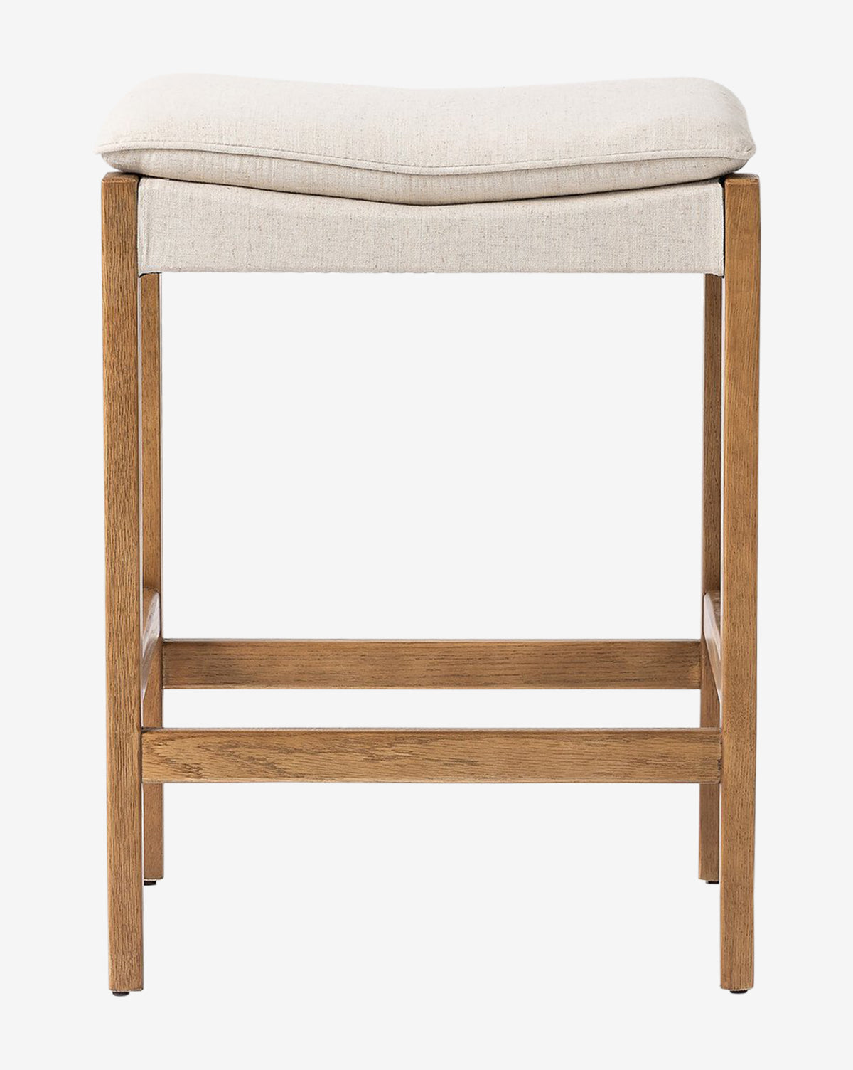 Tabouret de comptoir moderne en chêne massif avec assise en tissu performance neutre pour salle à manger