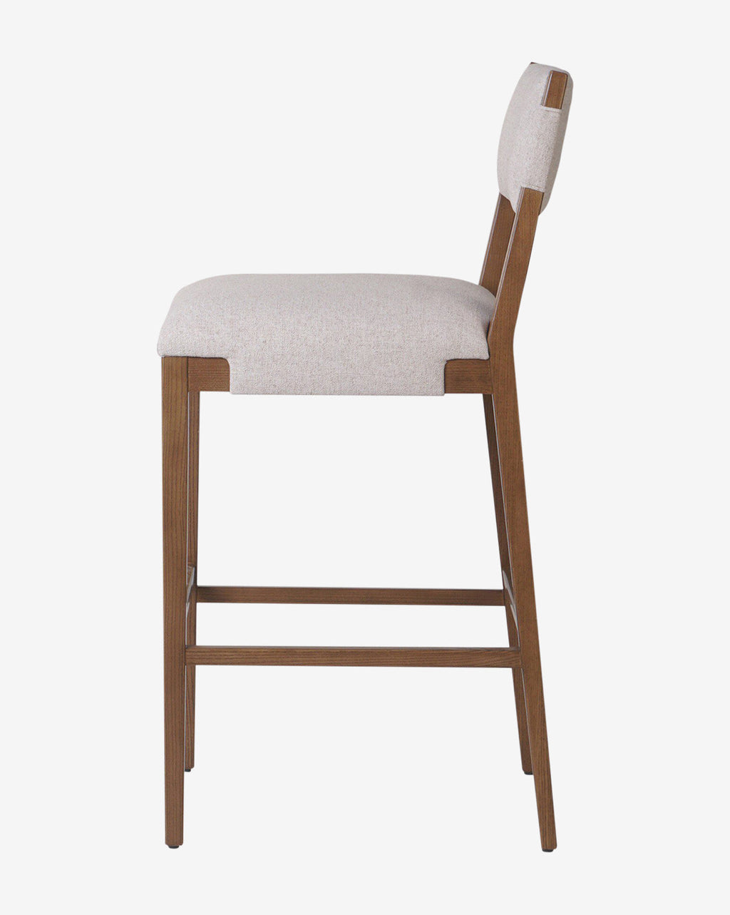 Tabouret de comptoir transitionnel en frêne massif avec tissu neutre haute performance pour salle à manger