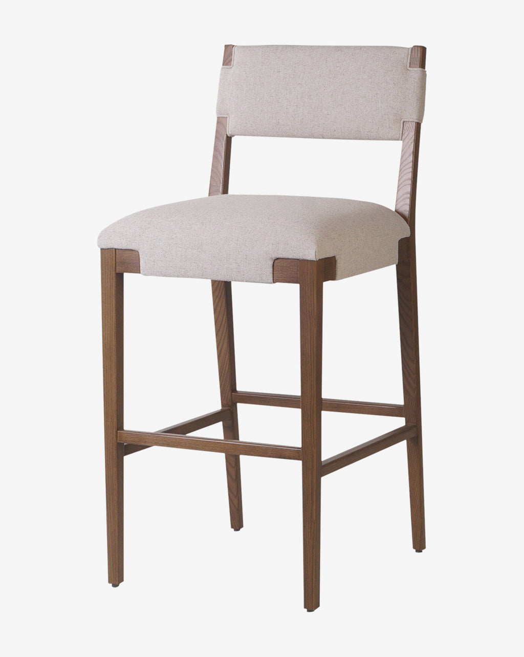 Tabouret de comptoir transitionnel en frêne massif avec tissu neutre haute performance pour salle à manger