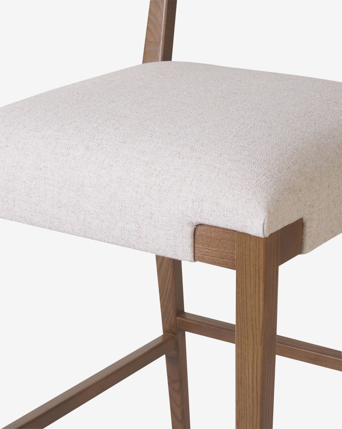 Tabouret de comptoir transitionnel en frêne massif avec tissu neutre haute performance pour salle à manger