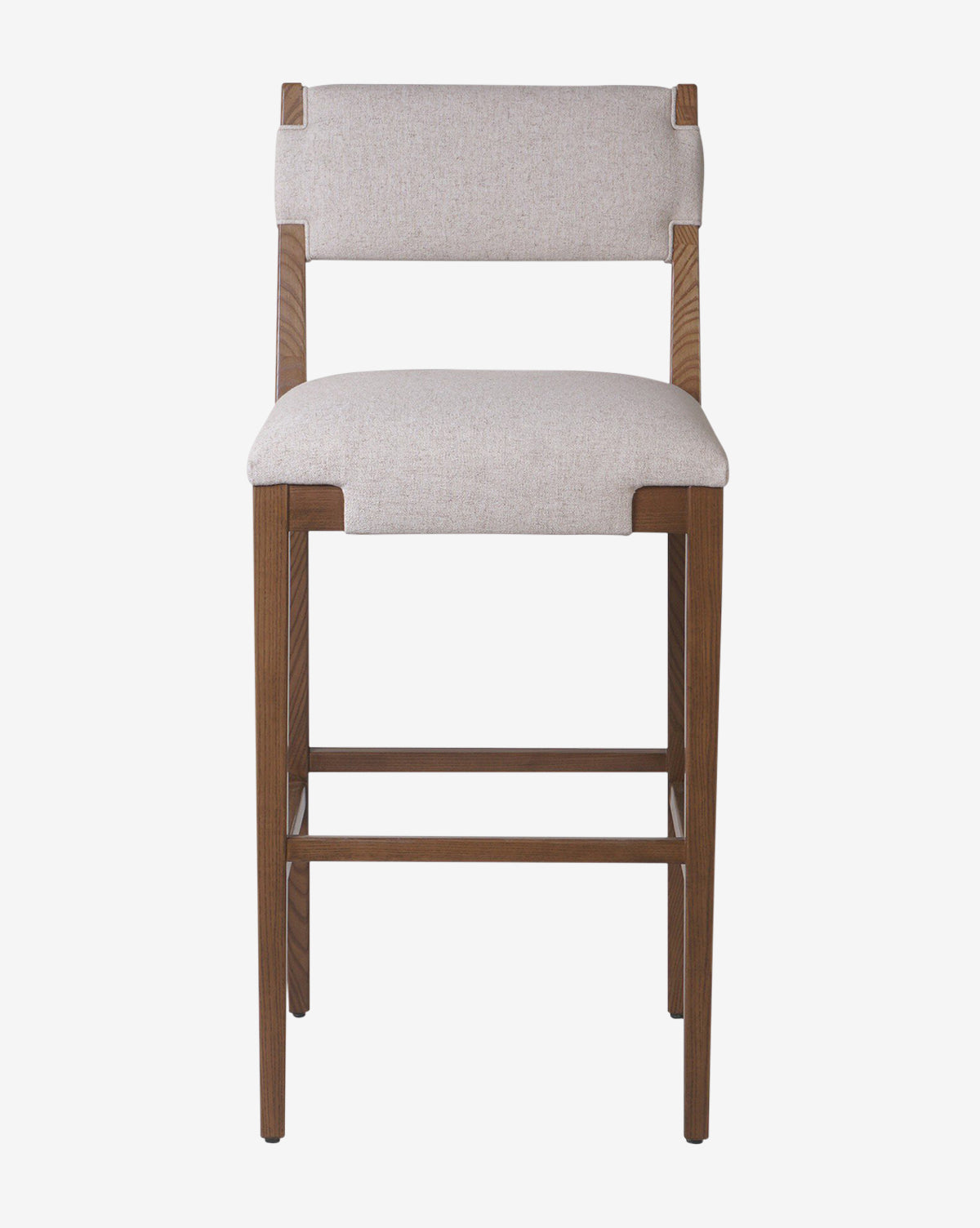 Tabouret de comptoir transitionnel en frêne massif avec tissu neutre haute performance pour salle à manger