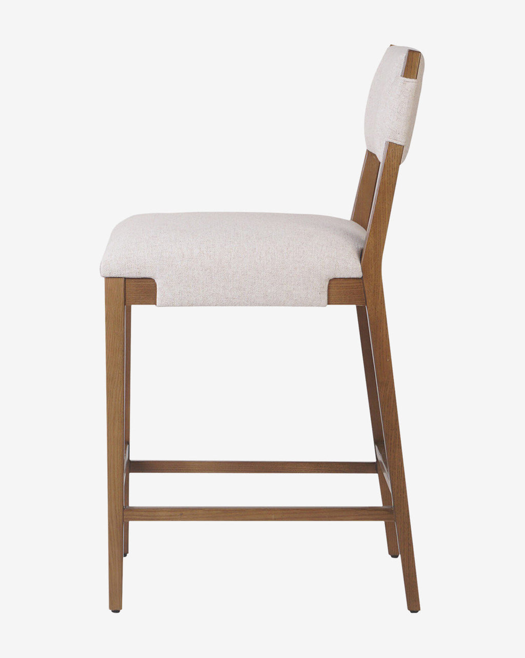 Tabouret de comptoir transitionnel en frêne massif avec tissu neutre haute performance pour salle à manger
