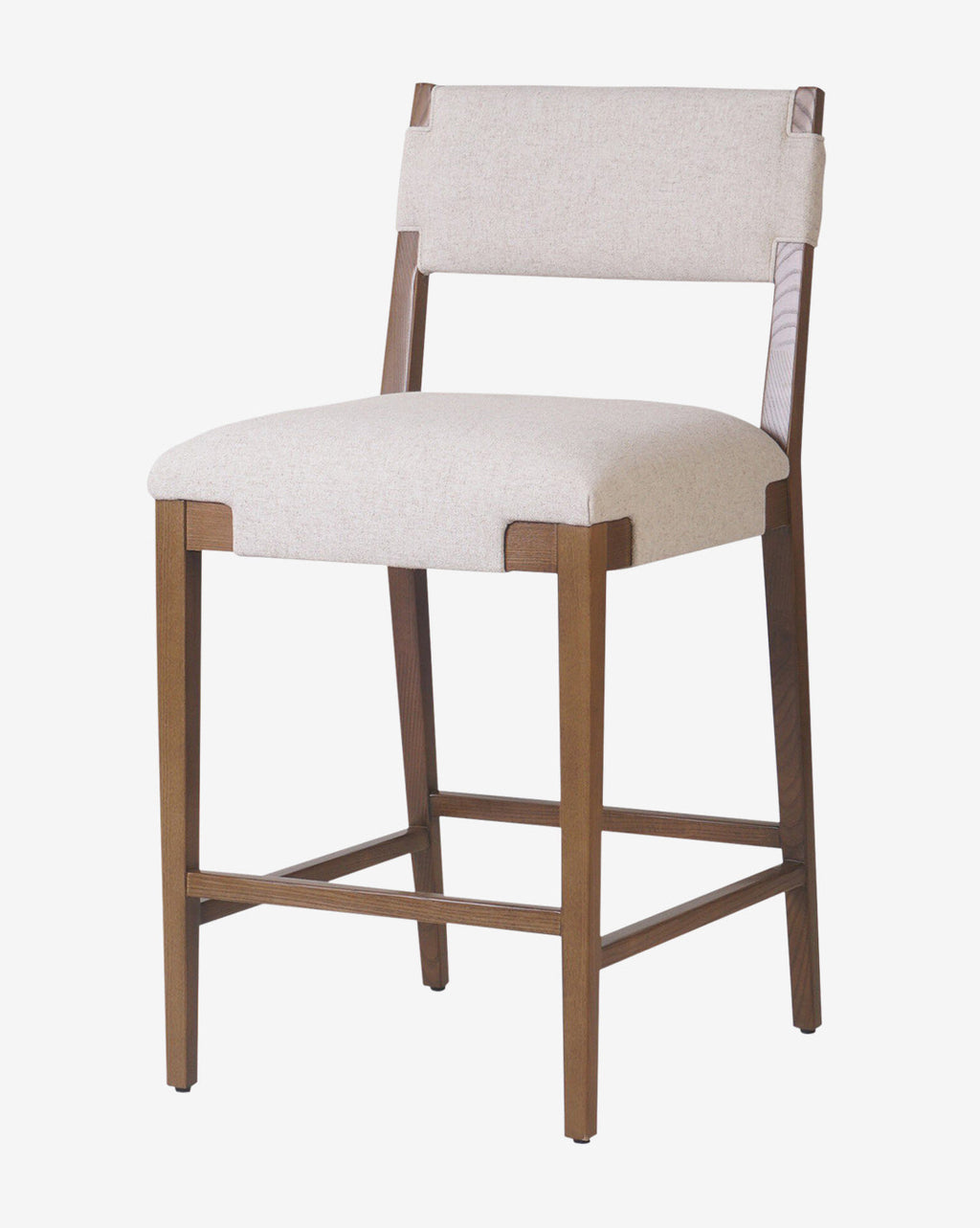 Tabouret de comptoir transitionnel en frêne massif avec tissu neutre haute performance pour salle à manger
