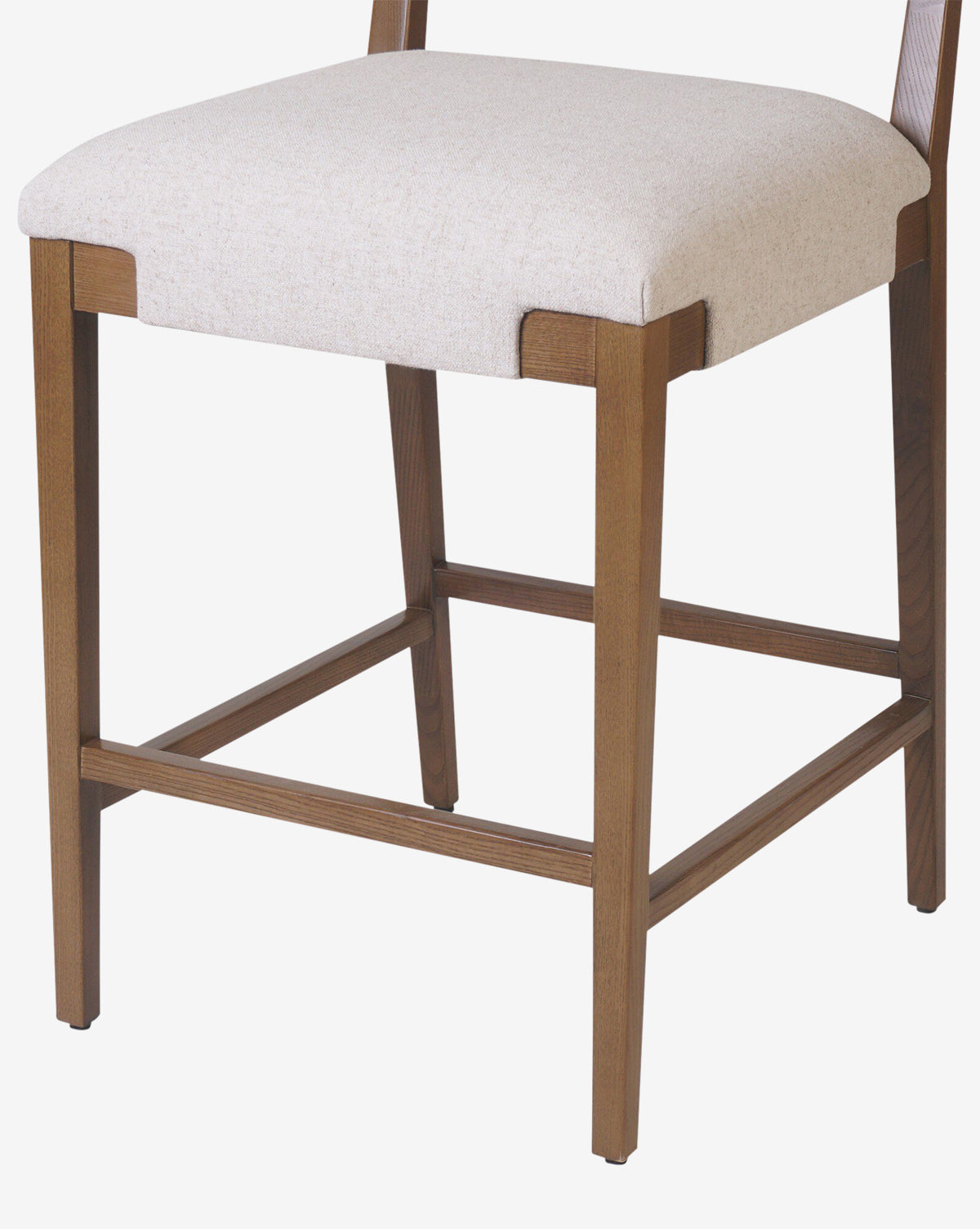 Tabouret de comptoir transitionnel en frêne massif avec tissu neutre haute performance pour salle à manger