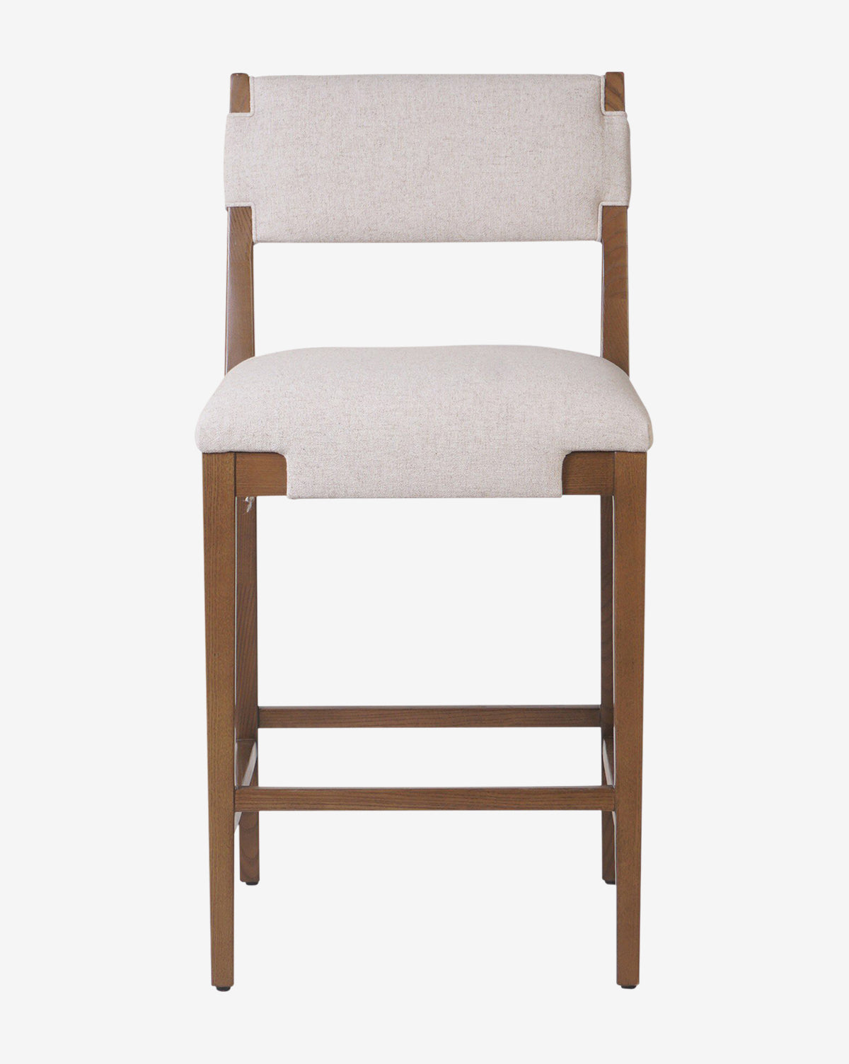 Tabouret de comptoir transitionnel en frêne massif avec tissu neutre haute performance pour salle à manger