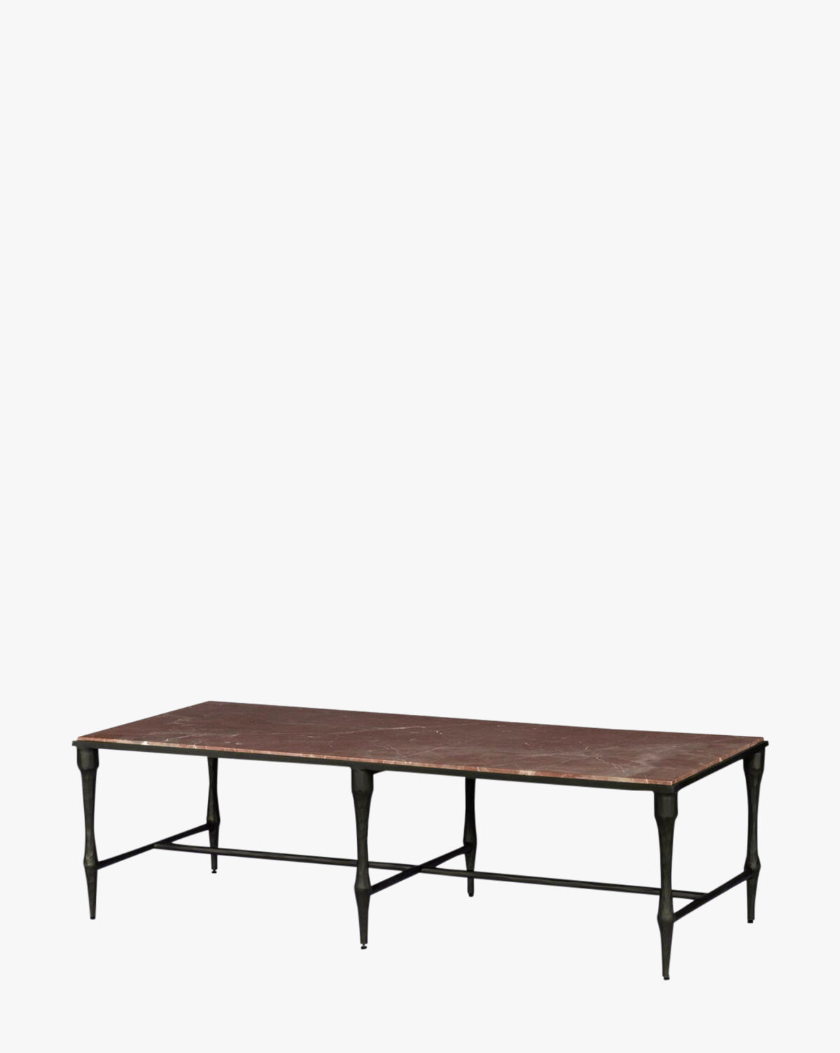 Table basse moderne en marbre et bois massif, finition fumée et détails en fer pour salon