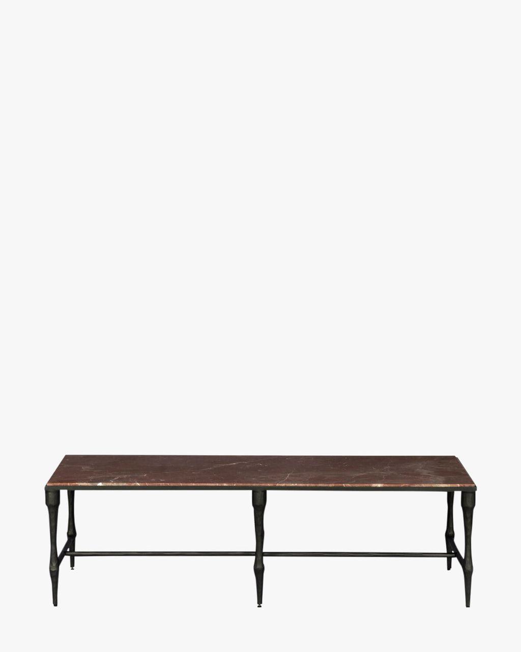 Table basse moderne en marbre et bois massif, finition fumée et détails en fer pour salon