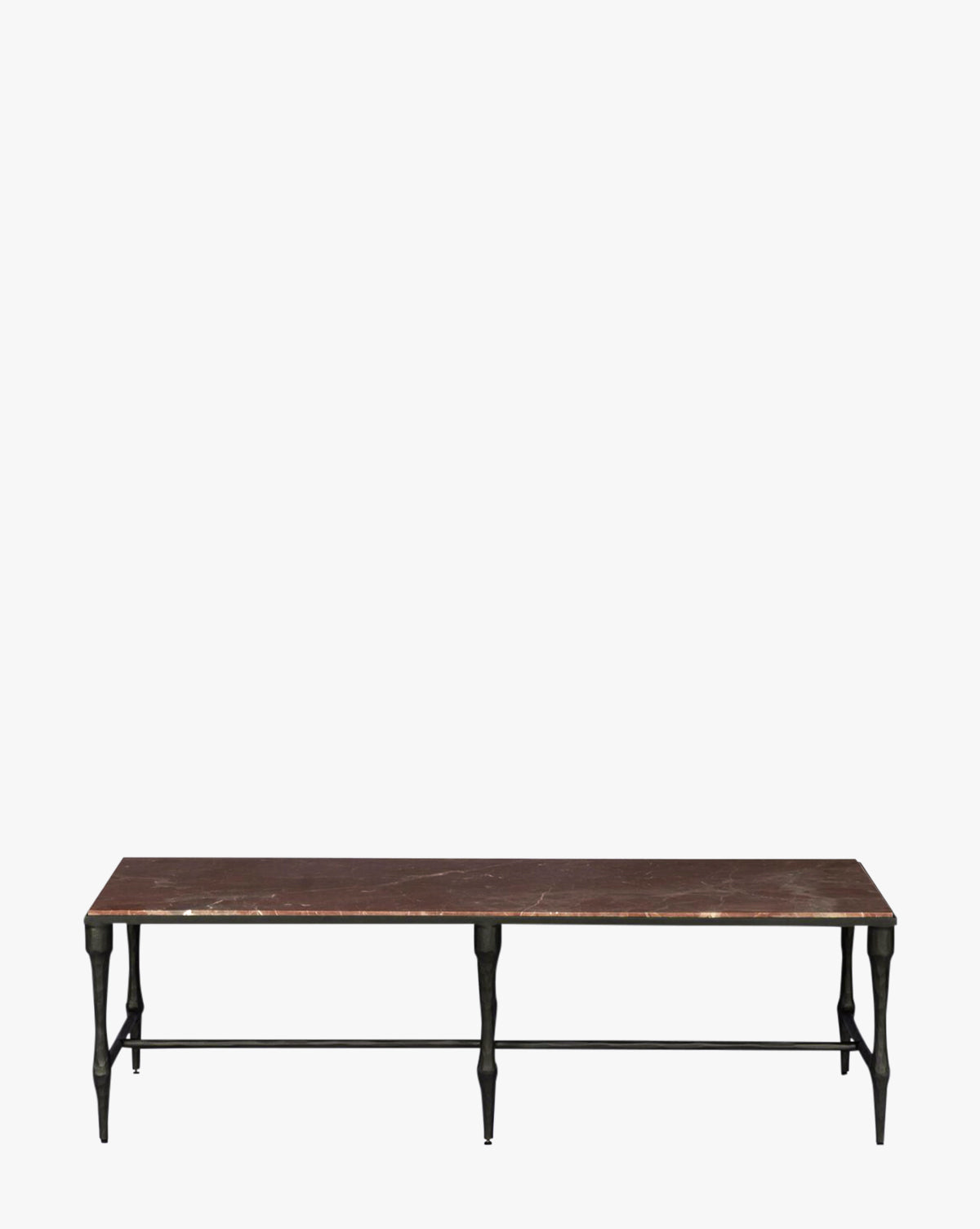Table basse moderne en marbre et bois massif, finition fumée et détails en fer pour salon