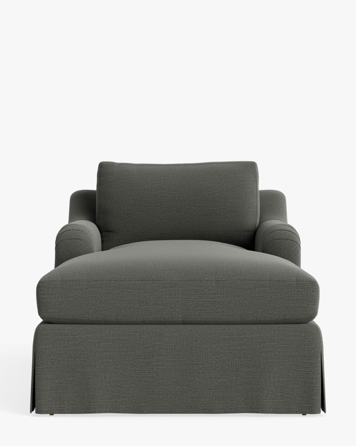 Chaise longue tapissée traditionnelle avec accoudoir arrondi de style anglais et roulettes en laiton pour salon