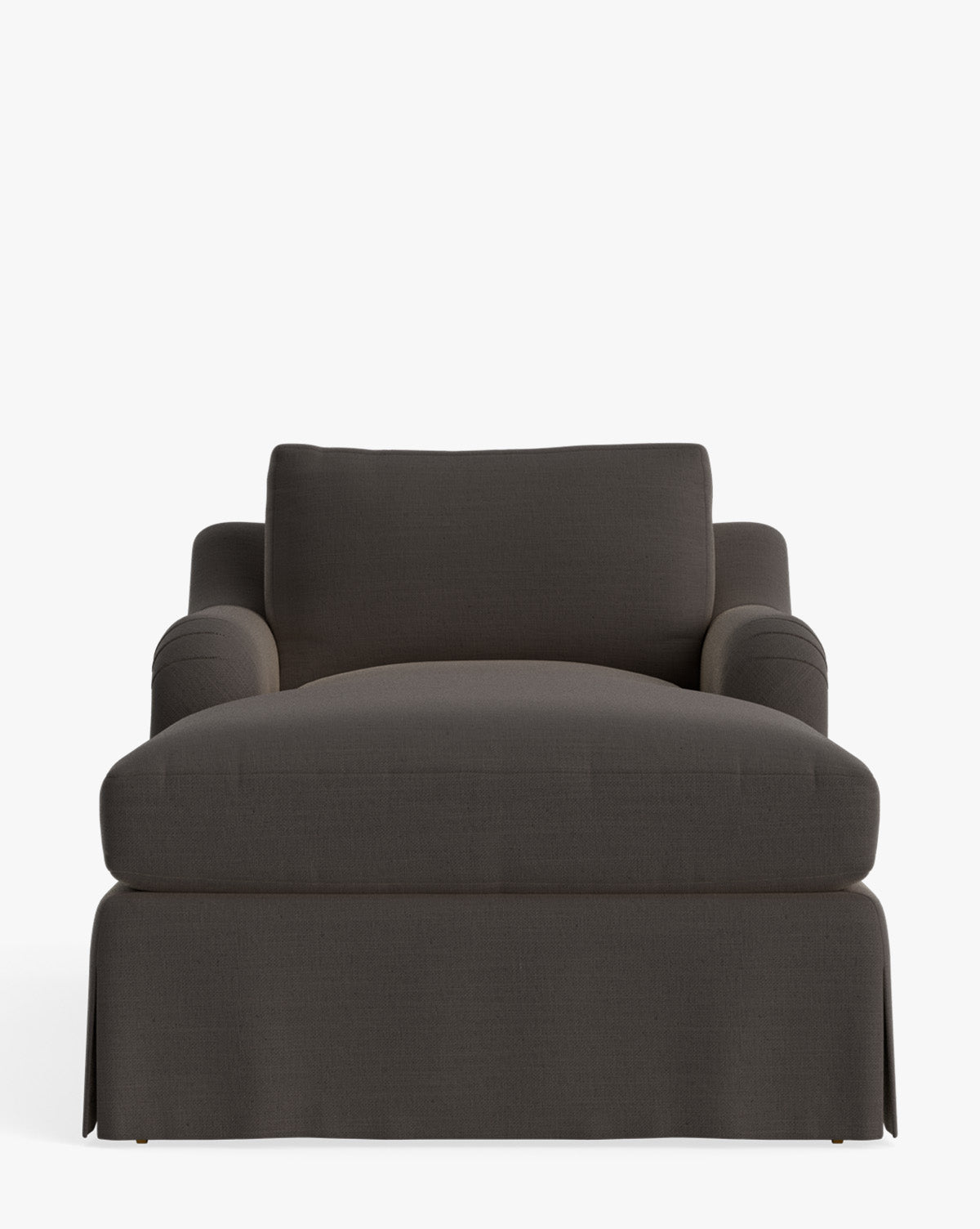 Chaise longue tapissée traditionnelle avec accoudoir arrondi de style anglais et roulettes en laiton pour salon