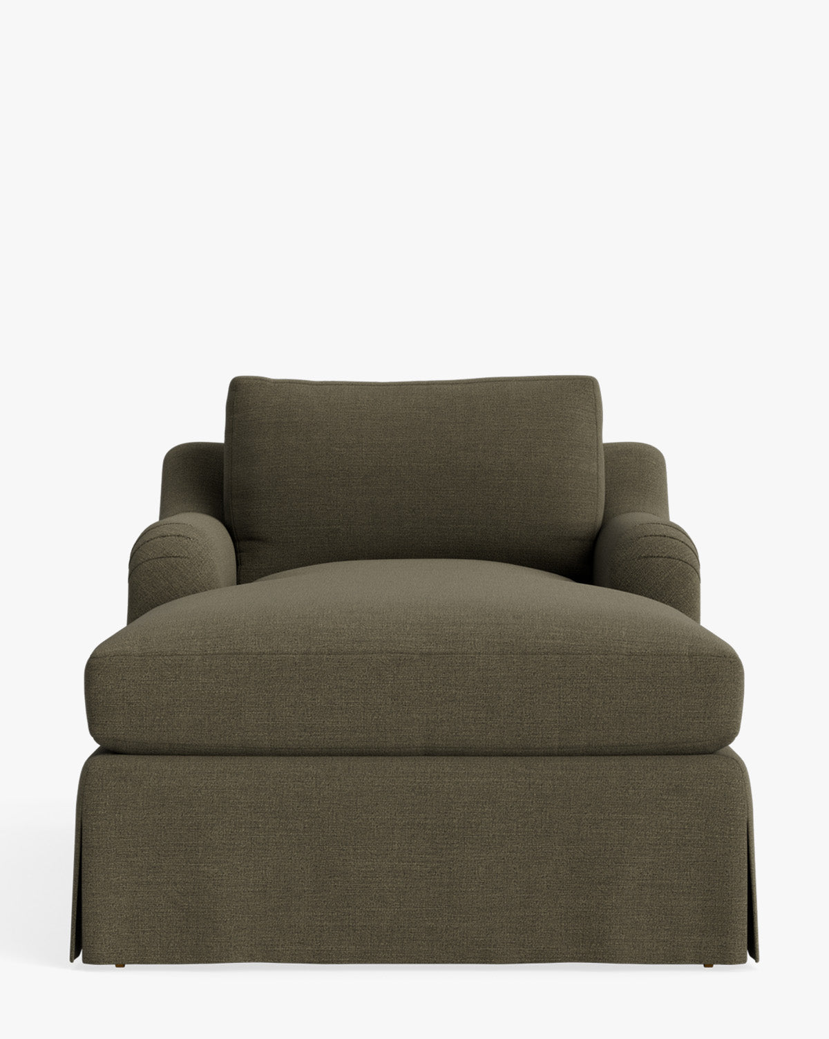 Chaise longue tapissée traditionnelle avec accoudoir arrondi de style anglais et roulettes en laiton pour salon