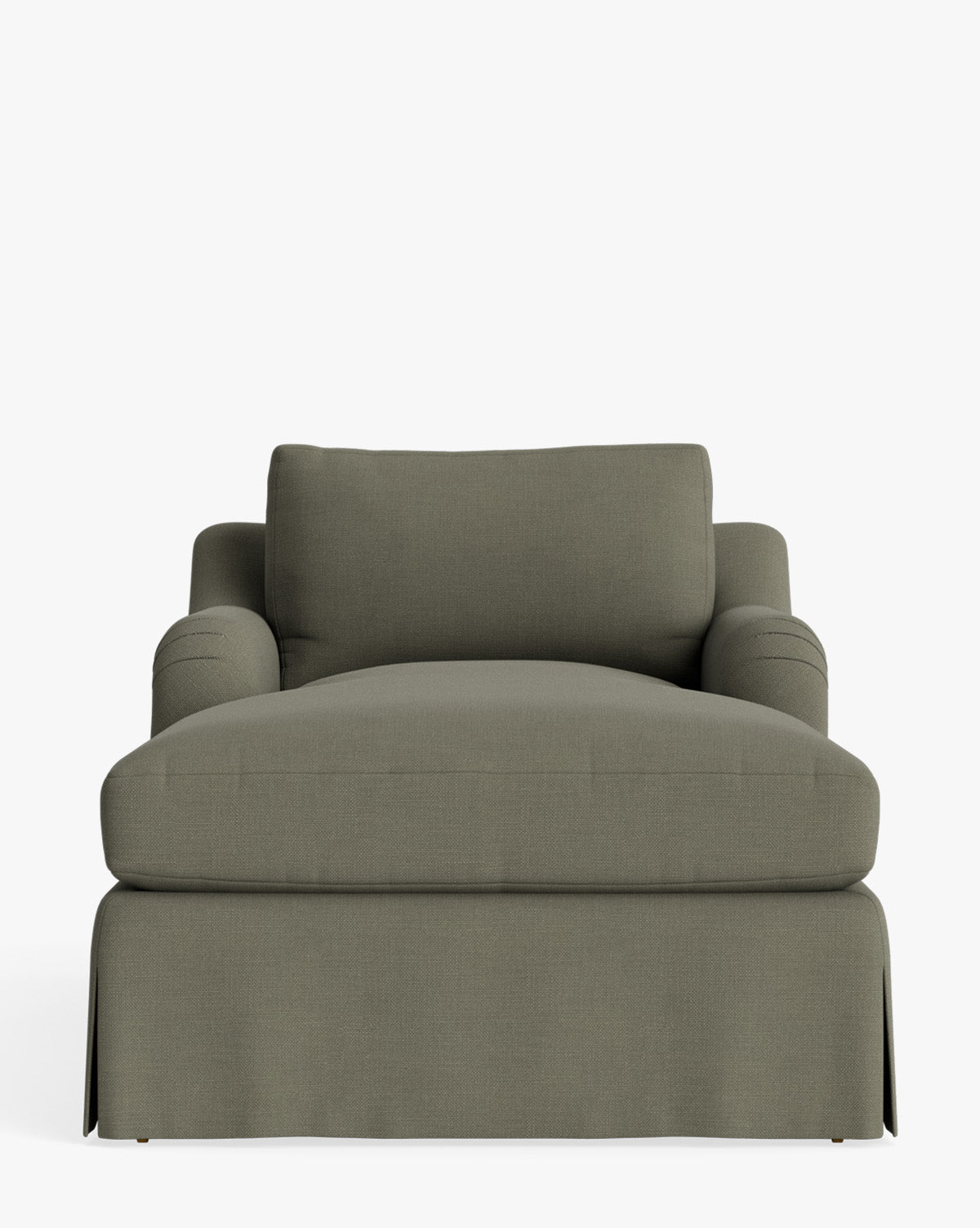 Chaise longue tapissée traditionnelle avec accoudoir arrondi de style anglais et roulettes en laiton pour salon