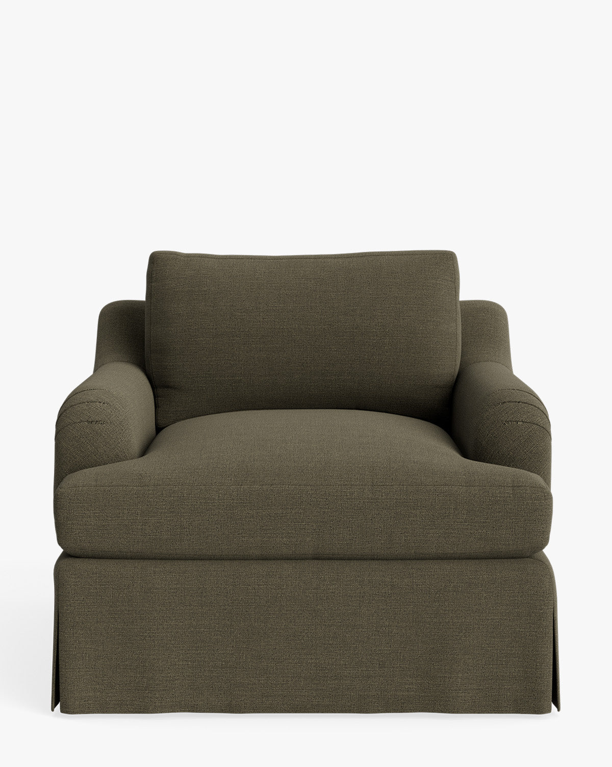 Fauteuil de salon traditionnel en tissu Crypton avec accoudoirs roulés anglais et jupe ajustée pour salon