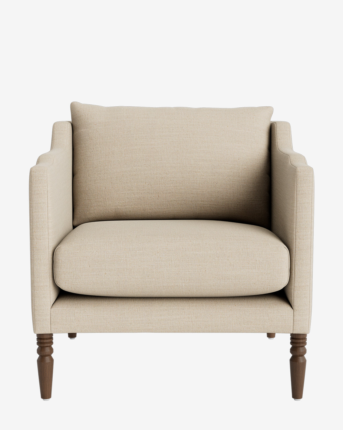 Fauteuil de salon capitonné traditionnel avec pieds tournés et accoudoirs originaux pour le salon