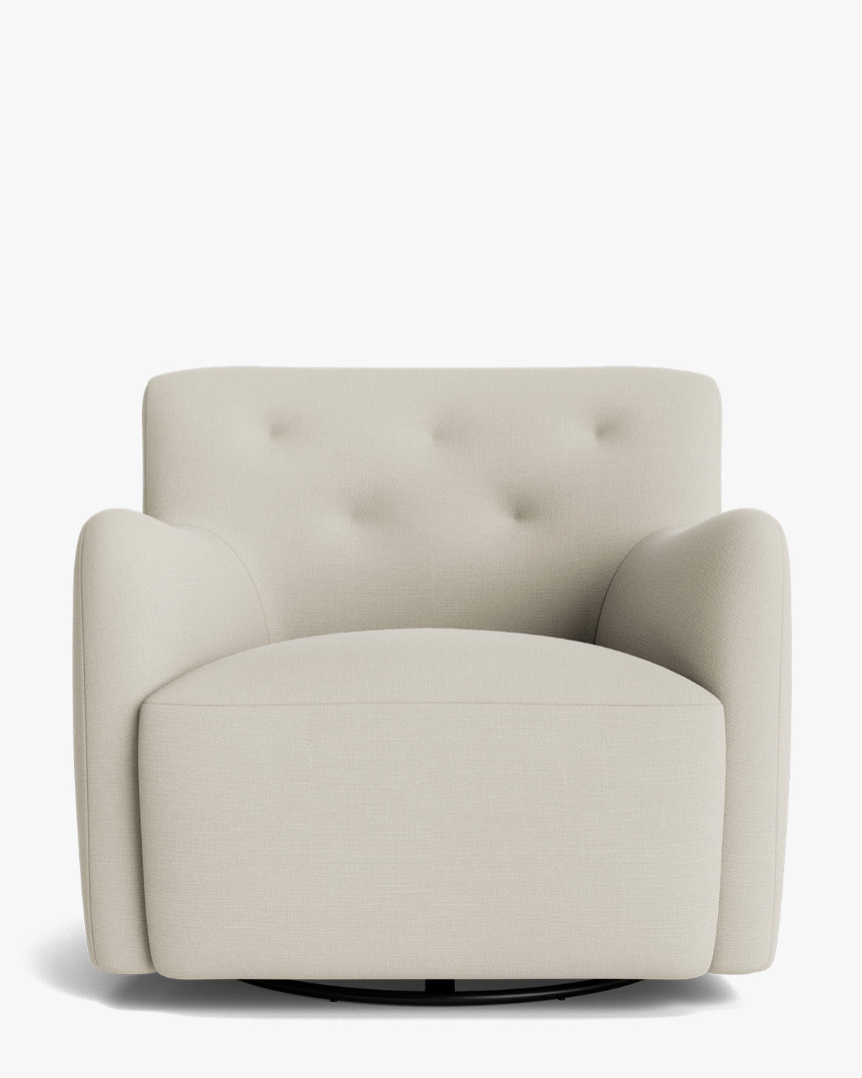 Fauteuil lounge pivotant en velours peluche sculptural avec douceur enveloppante pour salon